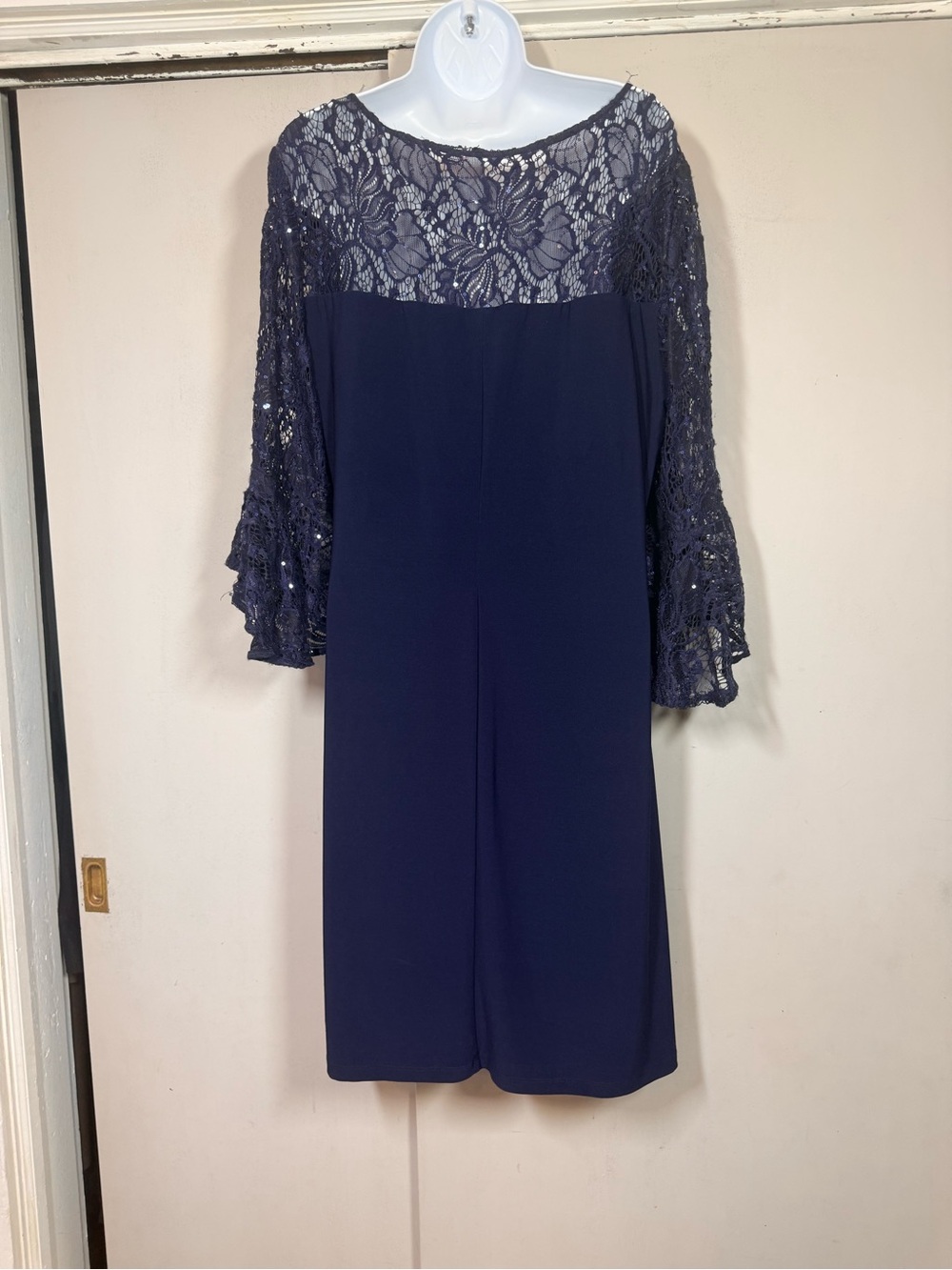 Navy Lace Yoke & Sleeve Dress - Picture 4 of 6